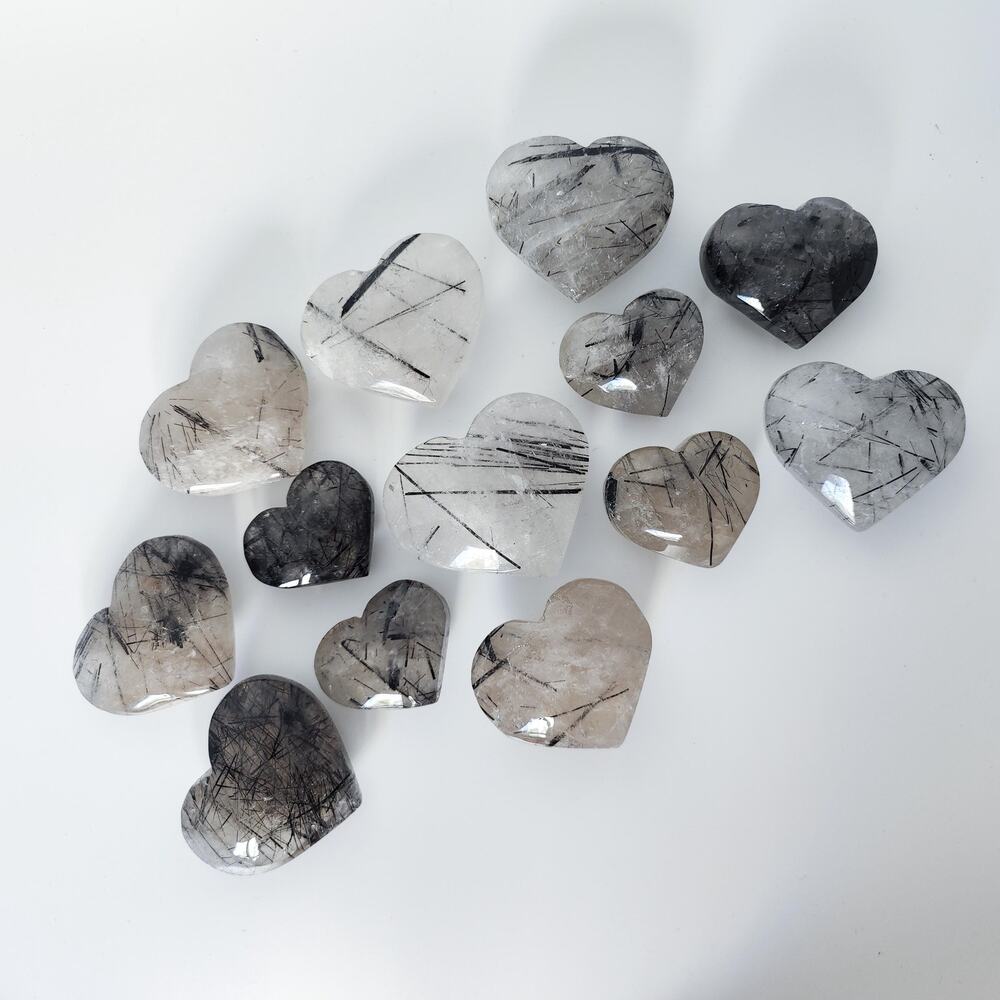 Black Tourmaline in Clear Quartz Heart Crystal Carving